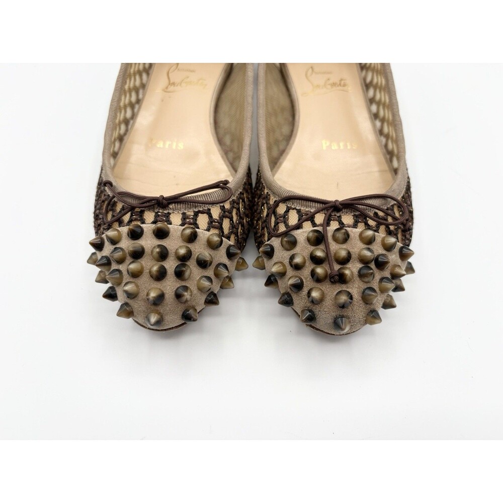 Christian Louboutin Brown Suede & Mesh Flats w/ Tortoise Spikes Sz EU 35.5 - Picture 5 of 12